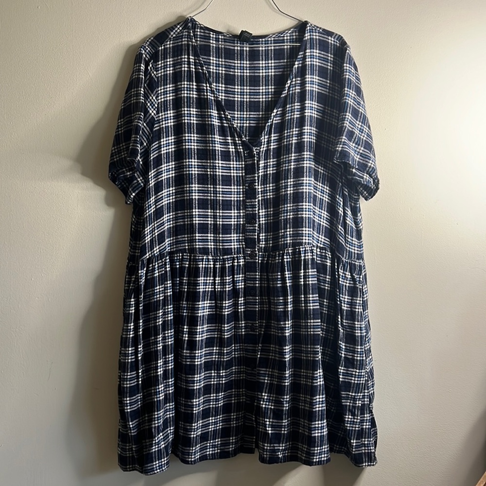 Blue Plaid T-Shirt Dress